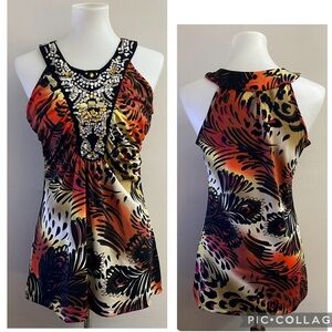 Vintage Y2K Embellished Babydoll Tank Top Fairy Fall Statement Colorful